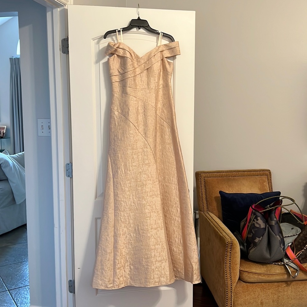 Aidan Mattox Champagne Off The Shoulder Gown